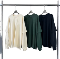 T-shirt Homme Oversize Vintage en Coton Lavé Effet Vieilli Coupe Boxy Streetwear Personnalisable Double Couche Manches Longues