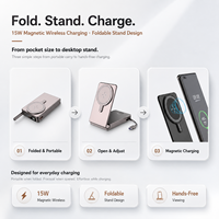 Cargador Portátil Inalámbrico Plegable de 10000 mAh, 15 W, Cargador Magnético, Carga Rápida de 22.5 W, Cable Tipo C Integrado