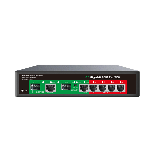 4 Port Gigabit AI PoE Switch 65W 10/100/1000Mbps 1 SFP 1 Uplink IEEE 802.3af/at Ethernet Switch for CCTV IP Camera Metal Chassis