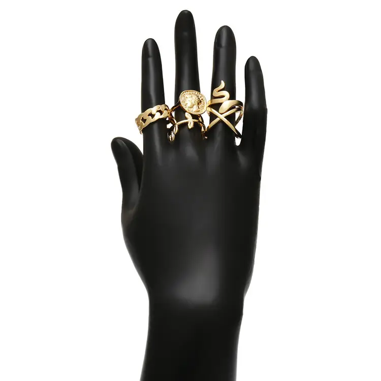 R-005 INS Style Exaggerated Low MOQ Gold Plated Ladies Ring Set Ready to Ship