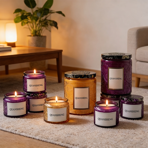 Tarro de velas con relieve, recipiente de vidrio para velas, <span class=keywords><strong>Santiago</strong></span>, 3.2 oz, tarro pequeño con tapa - Product Image 1
