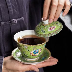 Gaiwan blanc en porcelaine émaillée de style traditionnel chinois, artisanat coloré, avec un bon sens symbolique, recommandé par M. - Product Image 4