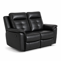 Ensemble de canapés inclinables modernes en cuir PU noir capitonné avec structure en bois, configuration 3+2+1, table basse escamotable et porte-gobelets