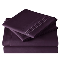 Parure de draps de lit Queen 4 pièces, 90 g/m², 100 % polyester microfibre brossée, broderie, poches profondes, ajustement facile, sans plis
