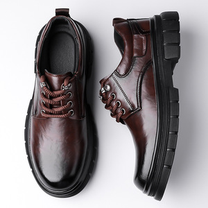 รองเท้าผู้ชาย 2026 รองเท้าหนังสีน้ำตาลสำหรับทุกฤดู รองเท้าทำงานหัวใหญ่สำหรับผู้ชาย รองเท้าบูทข้อเท้าแบบลำลองทรงเตี้ย - Product Image 1