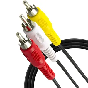 Kabel Audio Video Pria Ke Laki-laki 6FT 3RCA Kabel Stereo RCA Video Audio Berlapis Nikel 6 Kaki