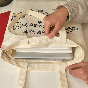 Cá nhân hoá tùy chỉnh dễ thương Túi vải in logo <span class=keywords><strong>Tote</strong></span> Túi cho phụ nữ tái sử dụng bông quà tặng mua sắm - Product Image 6