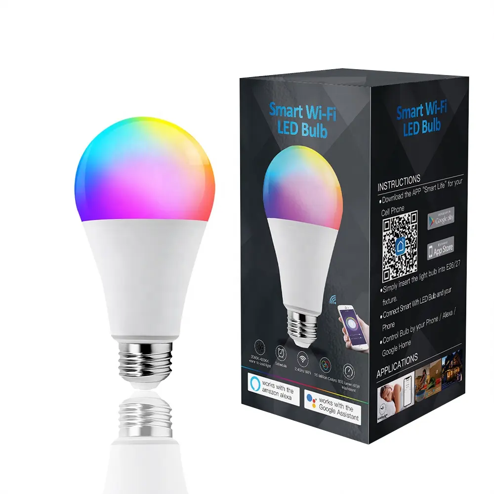 Factory Direct Sale Smart WiFi LED Bulb RGBW/WW Compatible With Alexa and Google Assistant OEM Available