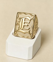 Bague carrée géométrique rétro en laiton plaqué or 14/18 carats ZH Luxury, 26 lettres, unisexe, accessoires de mode hip-hop pour fêtes