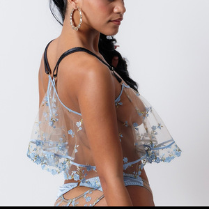 Conjunto de Lencería de Encaje Transparente Floral Rojo Ruso, Estilo Lindo y Moderno para el Día de San Valentín, Camisola de Malla Transparente de Dos Piezas - Product Image 6