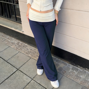 Pantalones Anchos de Punto Transpirable con Cintura Elástica y Cintura Baja - Pantalones Casuales Cómodos para Otoño - Product Image 3