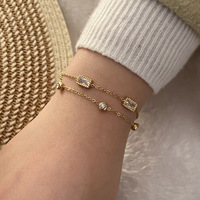 Vente chaude À La Main Européenne Américaine Mode Bracelet Nouveau Géométrique En Verre En Forme De Coeur En Acier Inoxydable Double Couche Bijoux