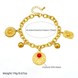 European American Style Retro Sun Pendant Stainless Steel Jewelry <b>Set</b> Women's Necklace <b>Bracelet</b> Party Fashion Gold Tone Two - Product Image 4