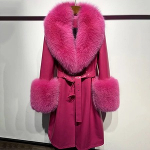 RX Furs lungo stile vero e proprio capospalla da donna cintura <span class=keywords><strong>pelliccia</strong></span> <span class=keywords><strong>vera</strong></span> giacca di <span class=keywords><strong>pelle</strong></span> di pecora con collo e polsini in <span class=keywords><strong>pelliccia</strong></span> di volpe - Product Image 5