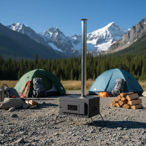 Foldable <b>Portable</b> Lightweight Steel Manual <b>Camping</b> Wood Burning <b>Stove</b> Firewood Charcoal One-piece Multi-Season Simple Design - Product Image 1