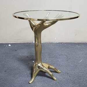 Mesa de centro redonda de lujo moderna hecha a mano Villa latón mesa auxiliar decorativa vidrio templado único muebles de sala de estar de lujo - Product Image 3