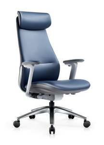 Silla de oficina de cuero genuino giratoria moderna tapizada giratoria de altura ajustable con reposabrazos ajustable y base de nailon de lujo - Product Image 6