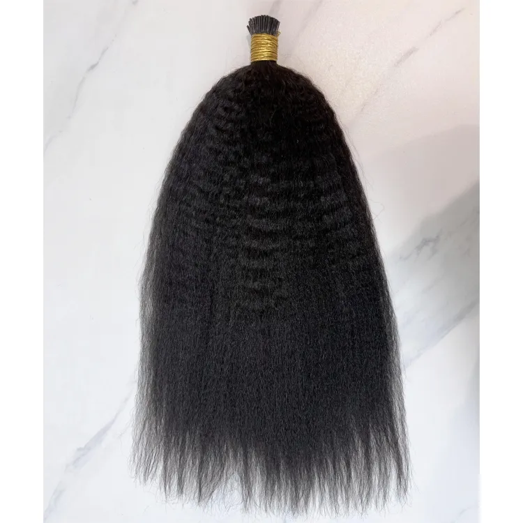 100% cheveux cambodgiens vierges alignés sur les cuticules brutes non transformées Kinky Straight Double Drawn Keratin I Tip Extension de cheveux