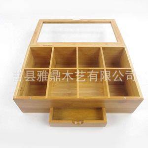 Caja de almacenamiento de madera simple con compartimentos, caja de almacenamiento de bolsitas de té de madera maciza para el hogar con cajón pequeño, caja de almacenamiento de madera cuadrada. - Product Image 3