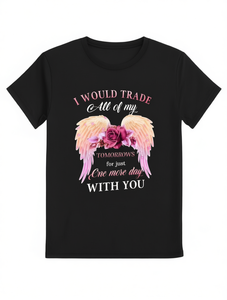 T-Shirt Nera da Donna a Maniche Corte con Collo Tondo, 200g Cotone, Stampa Floreale con Citazione Ispiratrice, per Uso Quotidiano Casual - Product Image 1