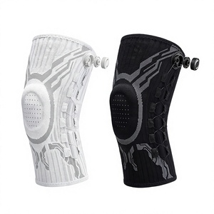 Genouillère de protection professionnelle réglable avec stabilisateurs à ressorts, coussinet en silicone, tricot respirant, compression en polyester, fixation à crochets pour le soulagement de la douleur - Product Image 2