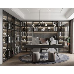 Librero Moderno Alto en Forma de <span class=keywords><strong>L</strong></span> Estante Elegante de Madera Blanca Soporte de Exhibición y Almacenamiento Gabinete Esquinero con Luz LED y Puerta de Vidrio - Product Image 2