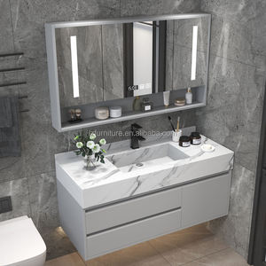 New Design <b>Bathroom</b> <b>Vanities</b> Modern Wooden <b>Bathroom</b> Cabinet Black Sintered Stone <b>Vanity</b> Countertop LED Mirror - Product Image 1