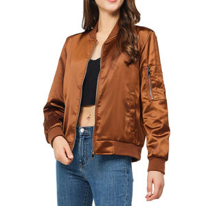 Veste en satin de nylon à col montant et doublure en peau de mouton, respirante, élégante, avec fermeture éclair sur le devant, sur mesure, best-seller - Product Image 1