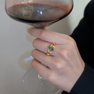 S925 Sterling Silver Lake Green Star Falling <b>Cluster</b> Ring Simple Antique Niche Design with <b>Light</b> Luxury Morandi Color - Product Image 3