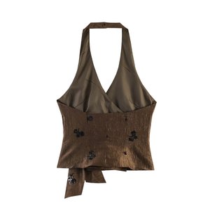 Ensemble de soirée 2 pièces de luxe pour <span class=keywords><strong>femme</strong></span>, haut à sequins col halter et pantalon large, collection 2026, fabrication OEM par usine chinoise - Product Image 3