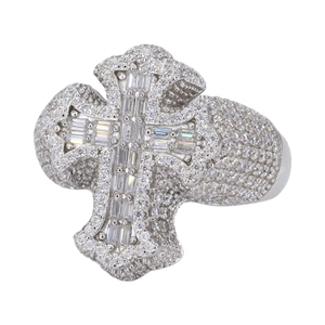 Bague de bijouterie personnalisée en or blanc 14k 18k, croix gothique baguette, diamant Moissanite VVS, style Hip Hop pour hommes et femmes - Product Image 3
