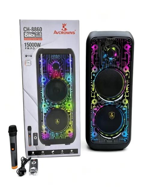 BT Party Speaker RGB LED TWS Stereo Audio Box Wireless Microphone Remote Control USB/AUX 3000mAh for Outdoor Karaoke Home Party