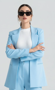 Conjunto de Traje Azul Cielo para Mujer, Blazer Elegante y Pantalones de Cintura Alta, Ropa de Oficina, Traje Formal para Fiesta, Corte Entallado Chic - Product Image 4