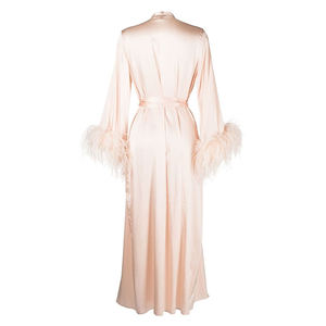 사용자 정의 퍼지 신부 가운 팜므 여성 긴 기모노 100% 실크 럭셔리 깃털 가운 - Product Image 2