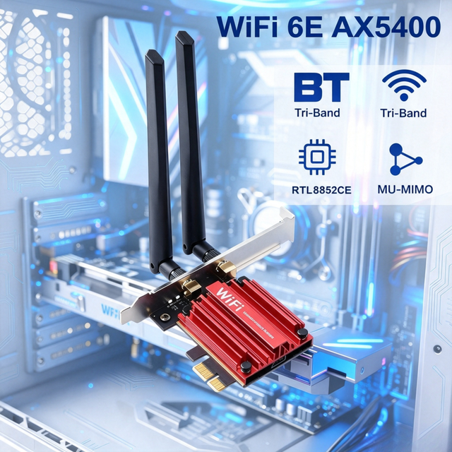 WiFi 6E Adapter PCIE Card AX5400 BT5.3 RTL8852CE Computer Wireless Network Card Receiver Desktop Tri Band