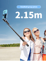 Trépied perche à selfie télescopique stable en alliage d'aluminium, extensible jusqu'à 2150 mm, rotatif à 360°, six vitesses, pour diffusion en direct et vlogging