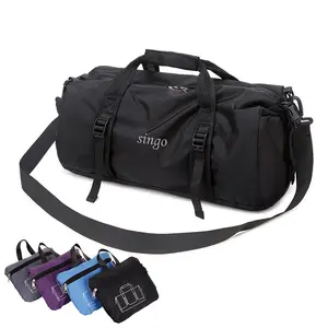Seyahat için katlanır silindir çanta büyük paketlenebilir spor katlanabilir spor eşya torbası siyah