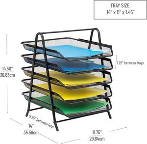 5 Tier <b>File</b> Tray <b>Organizer</b> Desk Paper Document Holder Desktop Storage for Office Home or School Organization Black - Product Image 3