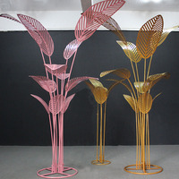 Grande Décoration de Scène de Mariage en Feuilles Métalliques, Ornements en Feuilles de Palmier Dorées, Décoration de Fond de Mariage en Métal, Décoration de Fête en Fer Forgé en Forme de Feuille