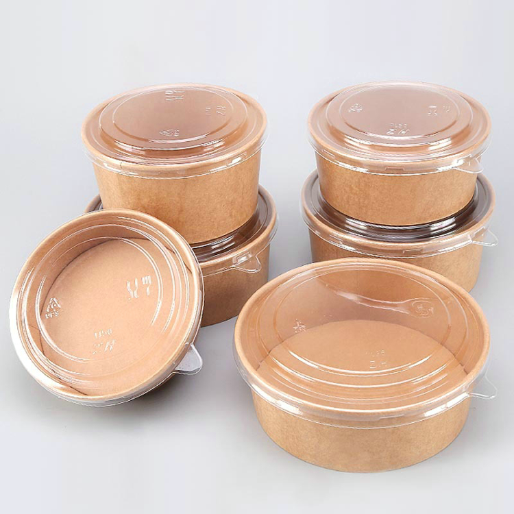 Brown White Kraft Paper Salad Bowl Popular Design For Snacks Candies Cookies Pet Food Rectangular Shape Food Grade