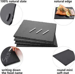 Lot de 6 planches de charcuterie en <span class=keywords><strong>ardoise</strong></span> noire avec <span class=keywords><strong>craie</strong></span>, assiettes individuelles en pierre pour fromage, viande, apéritifs (8x12 po) - Product Image 2