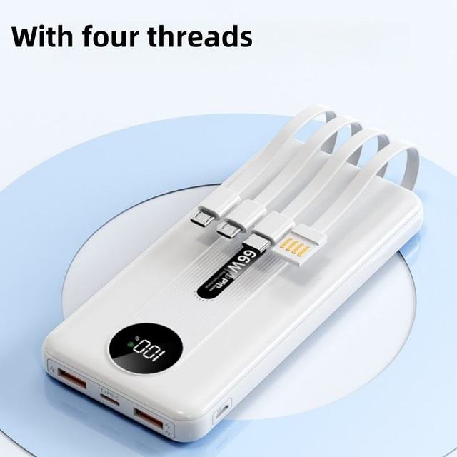 Portable 10000MAh Power Bank Charging Bank 20000MAh  Power Bank Digital Screen Display Mobile Power Supply With Built-in Cables