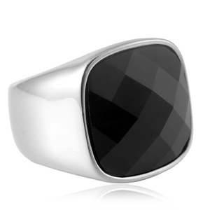 yunnique Men's <b>Gold</b> Steel Color Geometric <b>Ring</b> With Black Faceted Stone Bezel Setting Fashion Jewelry Gift - Product Image 4