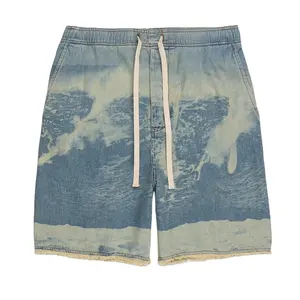 Custom Wholesale Men's Denim Shorts Washed to Make Old Retro Blue Stretch Drawstring Pants Loose Fashion Street Trend Men Summer