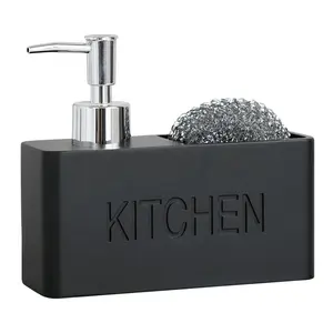 Peralatan rumah tangga ODM & OEM Dispenser sabun 2 dalam 1 dapur botol Lotion kemasan pesanan aman dengan pemegang sikat pembersih