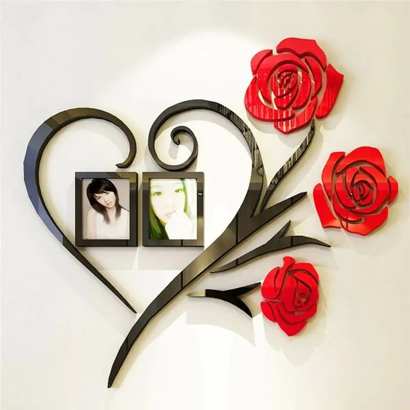 Acrylic Family Love Rose Wall Decals 3D DIY Photo Frame Wall Stickers Mural Home Decor Decal Art Ornament
