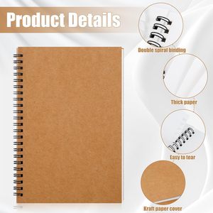 Cuadernos Espirales A5, Juego de 8, Tapa Blanda Marrón, Cuaderno Sin Líneas para Escribir, Dibujar y Hacer Bocetos, Diario en Blanco - Product Image 4