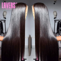 Perruque frontale transparente en dentelle complète 13x4 en cheveux humains vierges indiens bruts, densité 180%, pour femmes noires