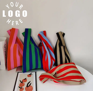 25*50CM Women's Fashion Autumn Winter Accessories Stripe <strong>Bags</strong> <strong>Black</strong> Green Pink White Stripe <strong>Small</strong> Knitted Tote Handbags <strong>Bag</strong> - Product Image 1