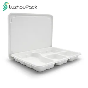 LuzhouPack 사용자 정의 핫 4 구획 PFAS 무료 퇴비화 사탕수수 Bagasse 식품 포장 플레이트 다용도 뜨거운 식품 트레이